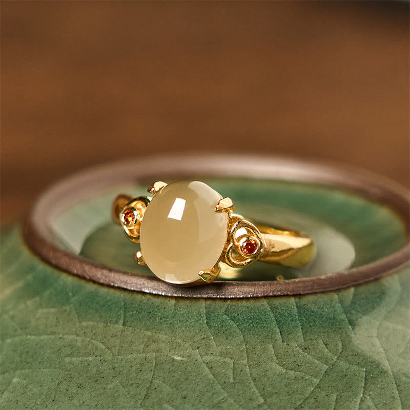 Anillo abierto de cobre con forma de corazón y jade hetiano natural con Buddha Stones - image 0