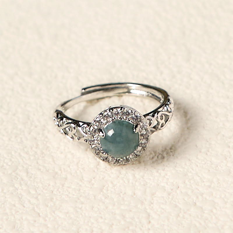 Anillo de la suerte con diseño de vara de ruyi y huevo de jade hetiano natural con Buddha Stones