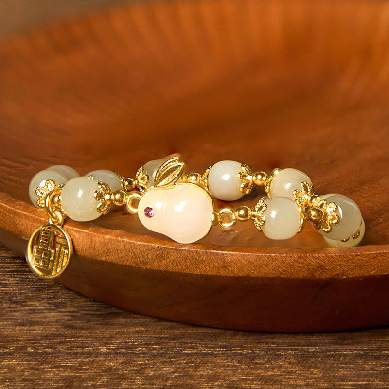 Pulsera de la abundancia de conejo de la marca Fu con personajes Fu de jade hetiano natural de Buddha Stones