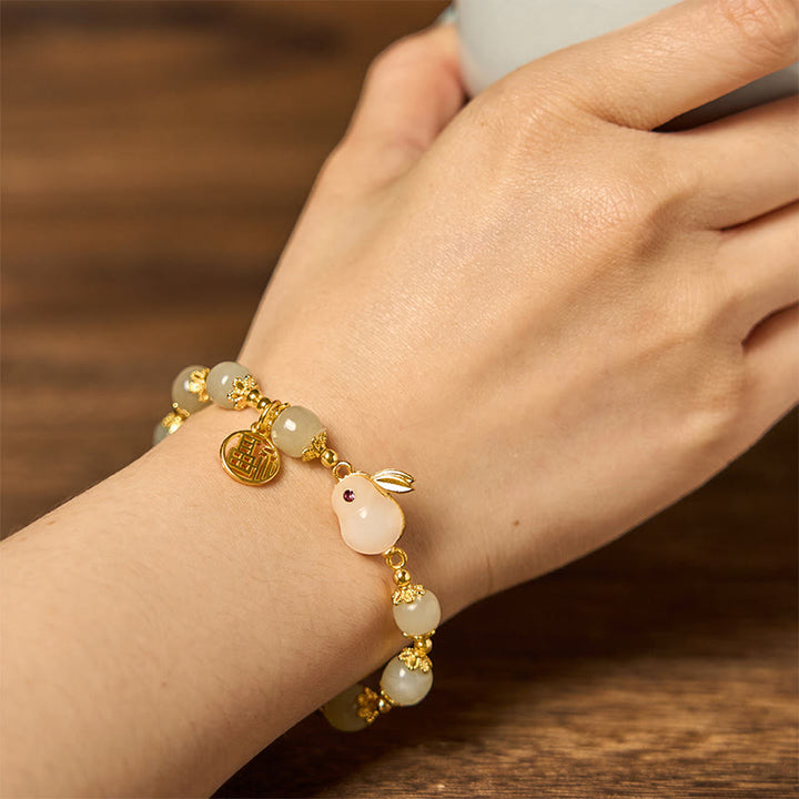 Pulsera de la abundancia de conejo de la marca Fu con personajes Fu de jade hetiano natural de Buddha Stones