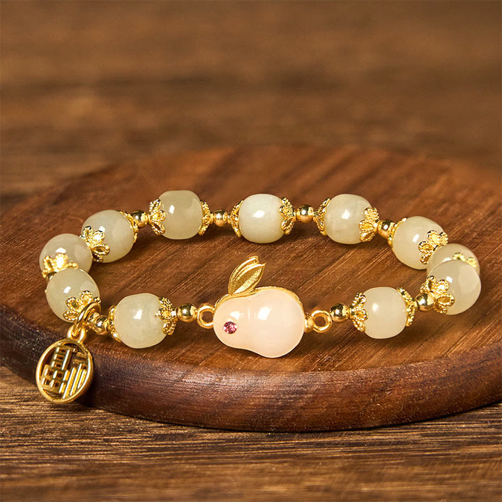 Pulsera de la abundancia de conejo de la marca Fu con personajes Fu de jade hetiano natural de Buddha Stones