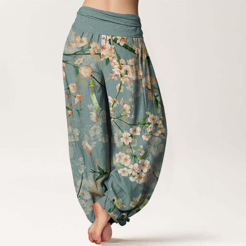 Pantalones harén con cintura elástica para mujer, con estampado de gansos voladores y flores de durazno y piedras de Buddha Stones - image 2