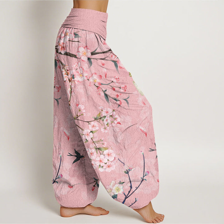 Pantalones harén con cintura elástica para mujer, con estampado de gansos voladores y flores de durazno y piedras de Buddha Stones - image 5