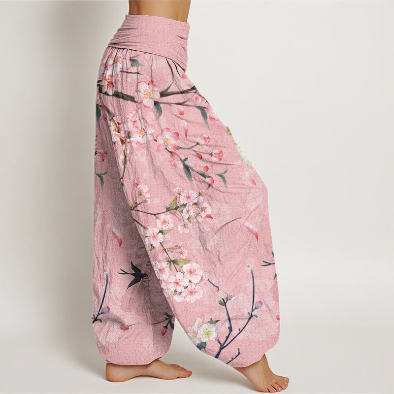 Pantalones harén con cintura elástica para mujer, con estampado de gansos voladores y flores de durazno y piedras de Buddha Stones - image 6