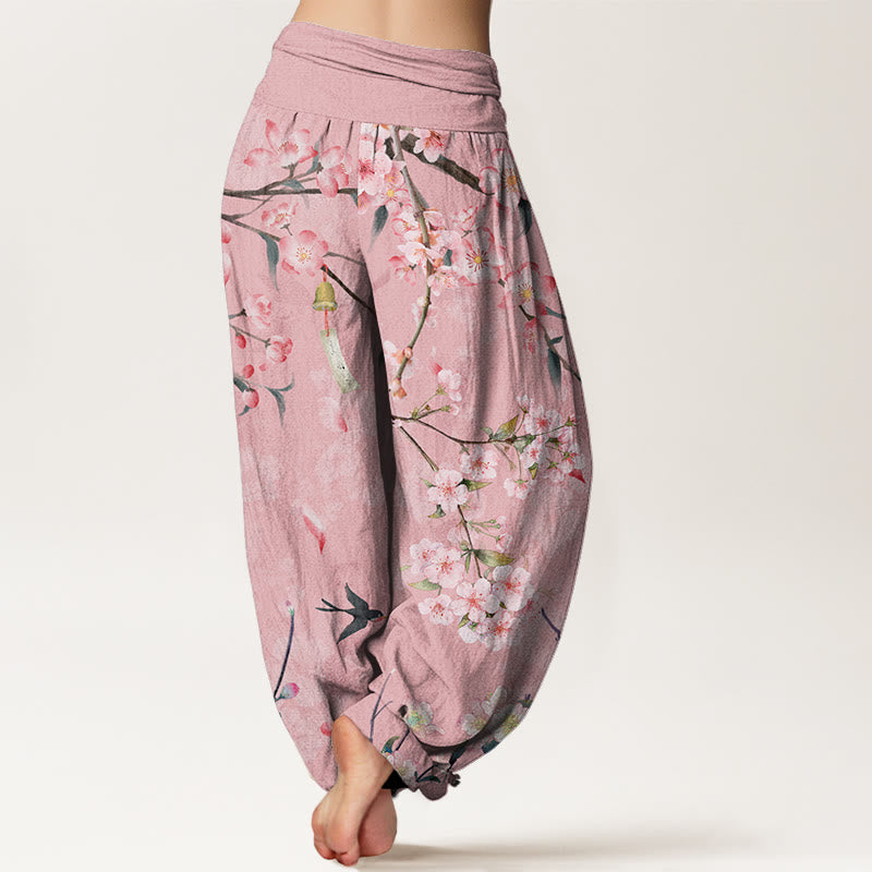 Pantalones harén con cintura elástica para mujer, con estampado de gansos voladores y flores de durazno y piedras de Buddha Stones - image 7