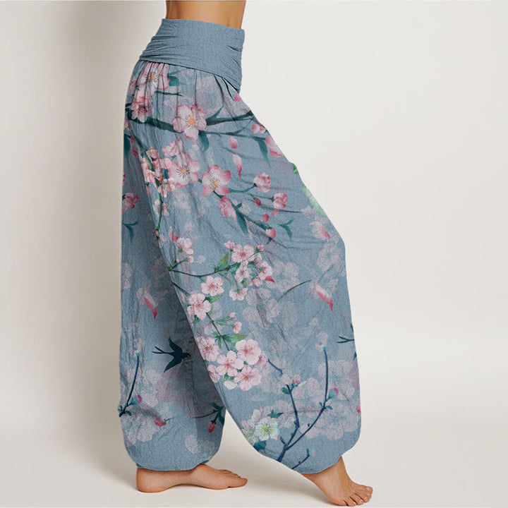 Pantalones harén con cintura elástica para mujer, con estampado de gansos voladores y flores de durazno y piedras de Buddha Stones - image 8