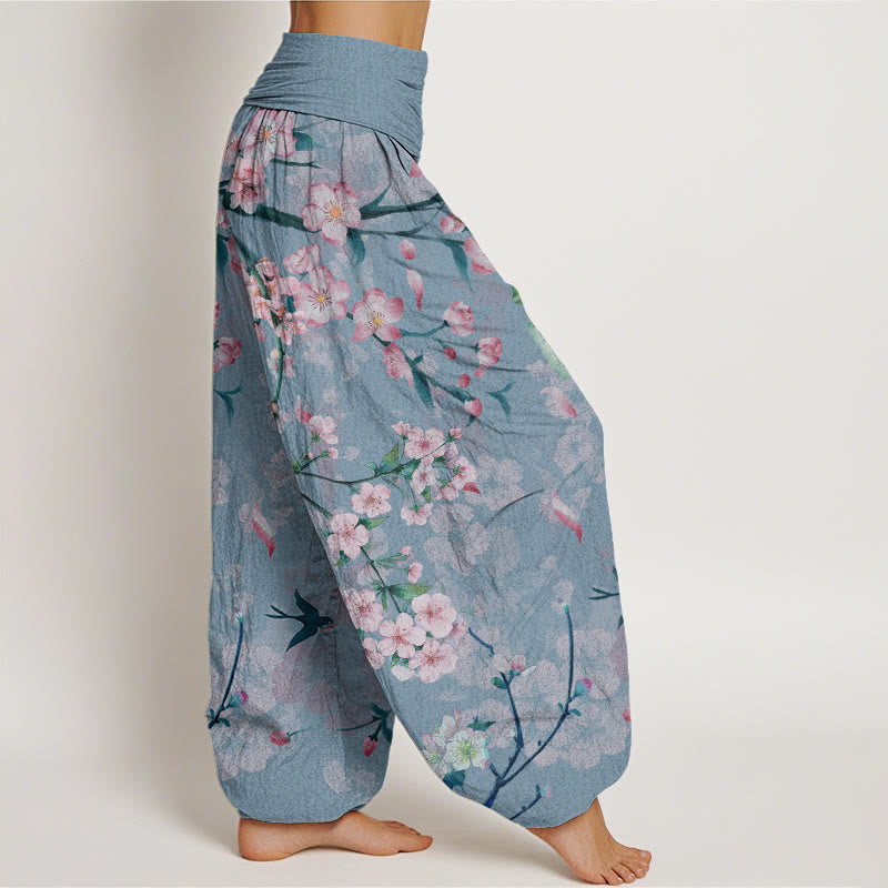 Pantalones harén con cintura elástica para mujer, con estampado de gansos voladores y flores de durazno y piedras de Buddha Stones - image 9