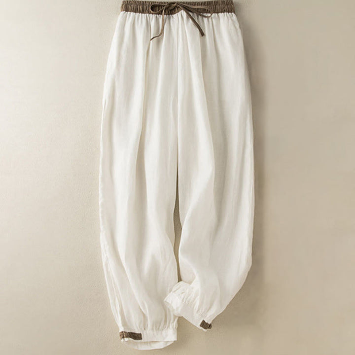 Pantalones harén de algodón liso con cordón y bolsillos para mujer con Buddha Stones - image 8