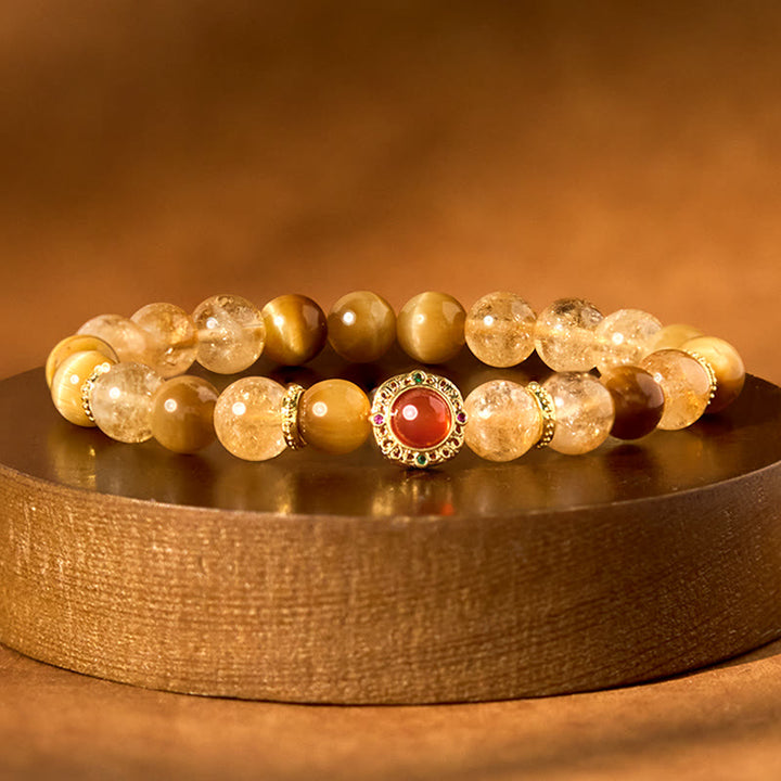 Pulsera de generosidad con citrino, ojo de tigre y ágata roja