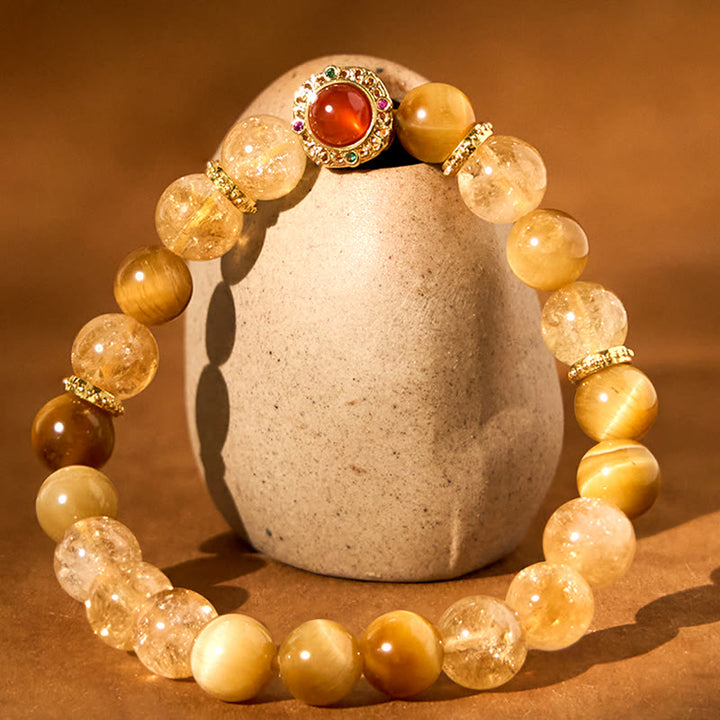 Pulsera de generosidad con citrino, ojo de tigre y ágata roja