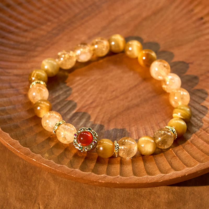 Pulsera de generosidad con citrino, ojo de tigre y ágata roja