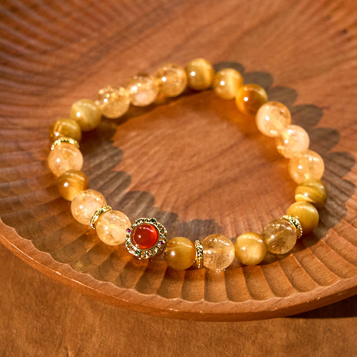 Pulsera de generosidad con citrino, ojo de tigre y ágata roja