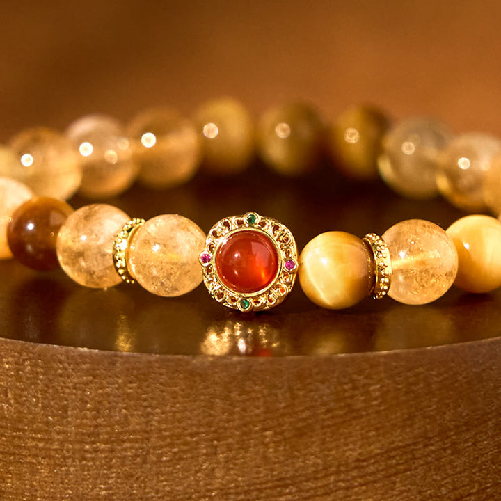Pulsera de generosidad con citrino, ojo de tigre y ágata roja