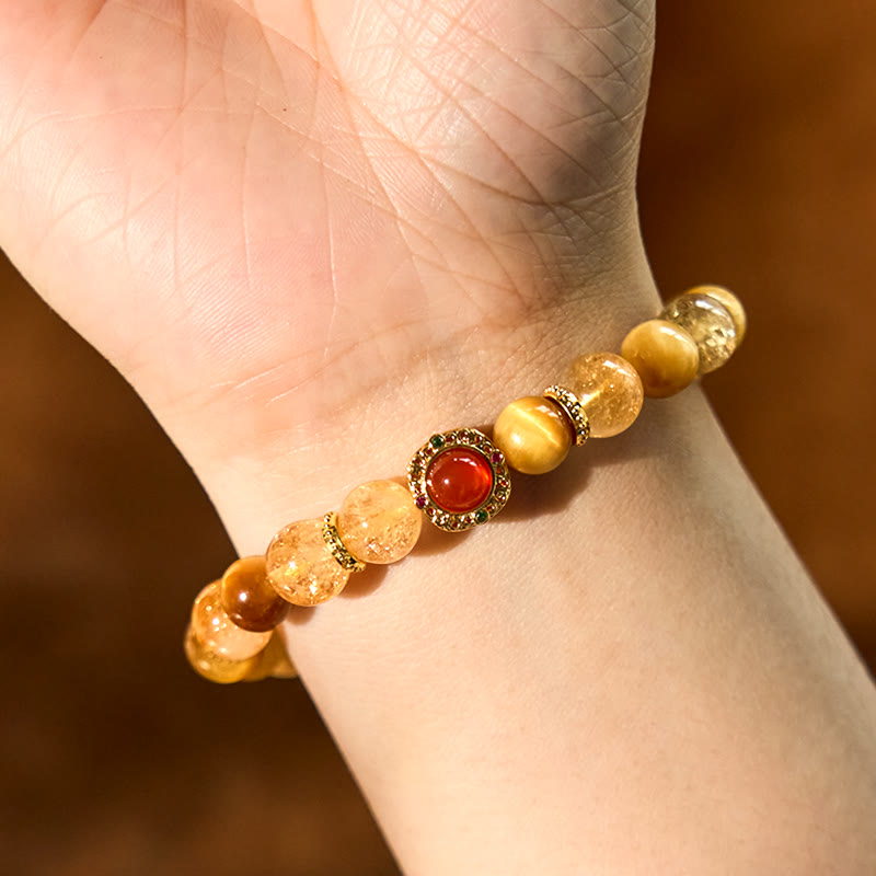 Pulsera de generosidad con citrino, ojo de tigre y ágata roja