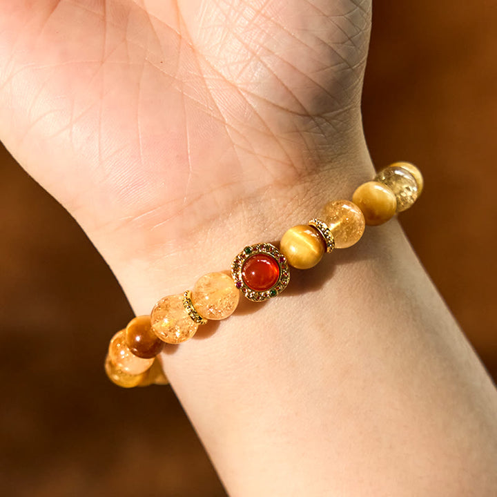 Pulsera de generosidad con citrino, ojo de tigre y ágata roja