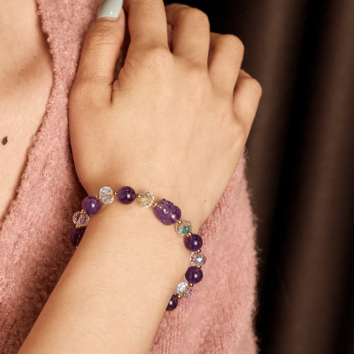 Pulsera de equilibrio de cristal Pixiu de amatista natural con Buddha Stones