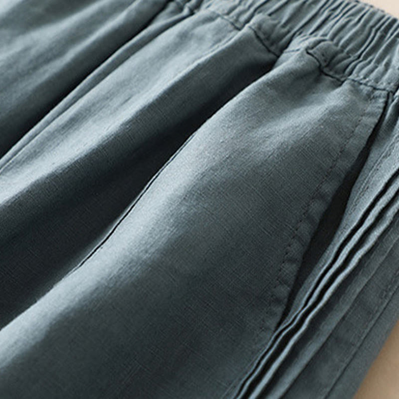 Pantalones de lino y algodón con pliegues laterales, de color liso, informales, para mujer, con pernera ancha y bolsillos , de Buddha Stones