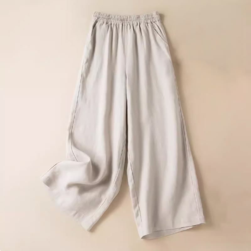 Pantalones anchos de mujer con bolsillos, de color liso y estampado de Buddha Stones. - Beige - US12, UK/AU16, EU44 (3XL) - image 20