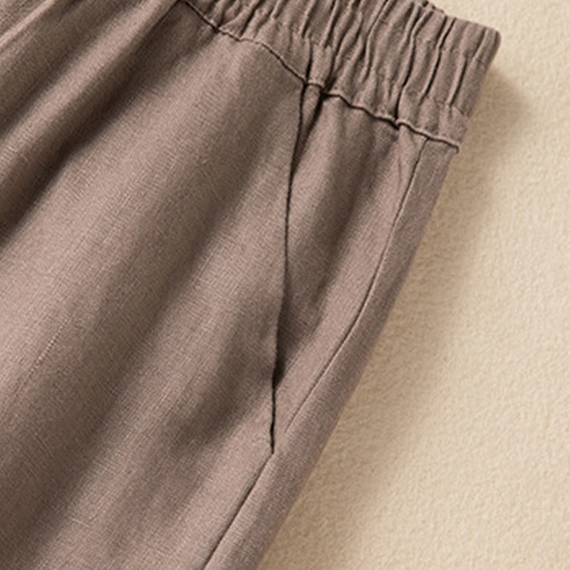 Pantalones anchos de lino y algodón de color liso para mujer con bolsillos y Buddha Stones - image 19