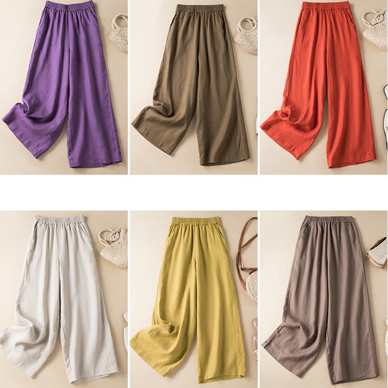 Pantalones anchos de mujer con bolsillos, de color liso y estampado de Buddha Stones. - image 1