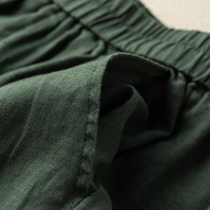 Pantalones cortos de lino y algodón de color liso para mujer con bolsillos y Buddha Stones