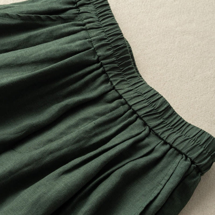Pantalones cortos de lino y algodón de color liso para mujer con bolsillos y Buddha Stones