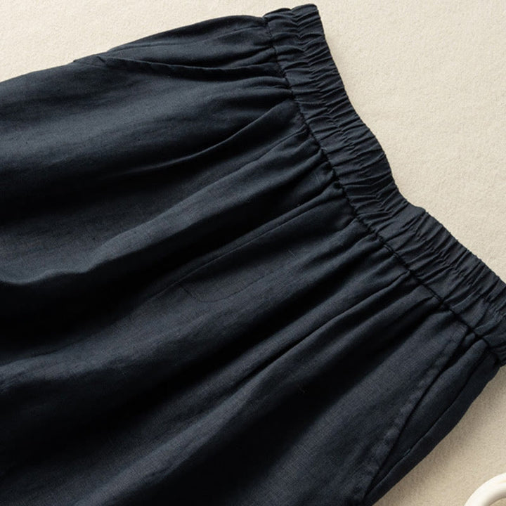 Pantalones cortos de lino y algodón de color liso para mujer con bolsillos y Buddha Stones