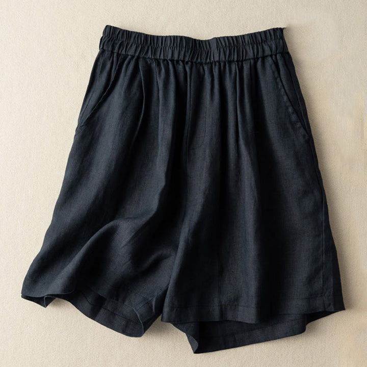 Pantalones cortos de lino y algodón de color liso para mujer con bolsillos y Buddha Stones