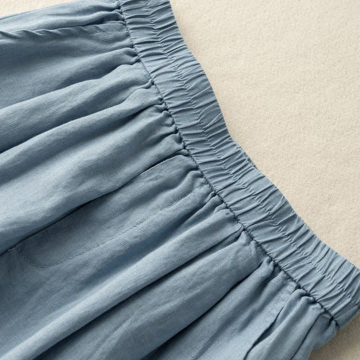 Pantalones cortos de lino y algodón de color liso para mujer con bolsillos y Buddha Stones