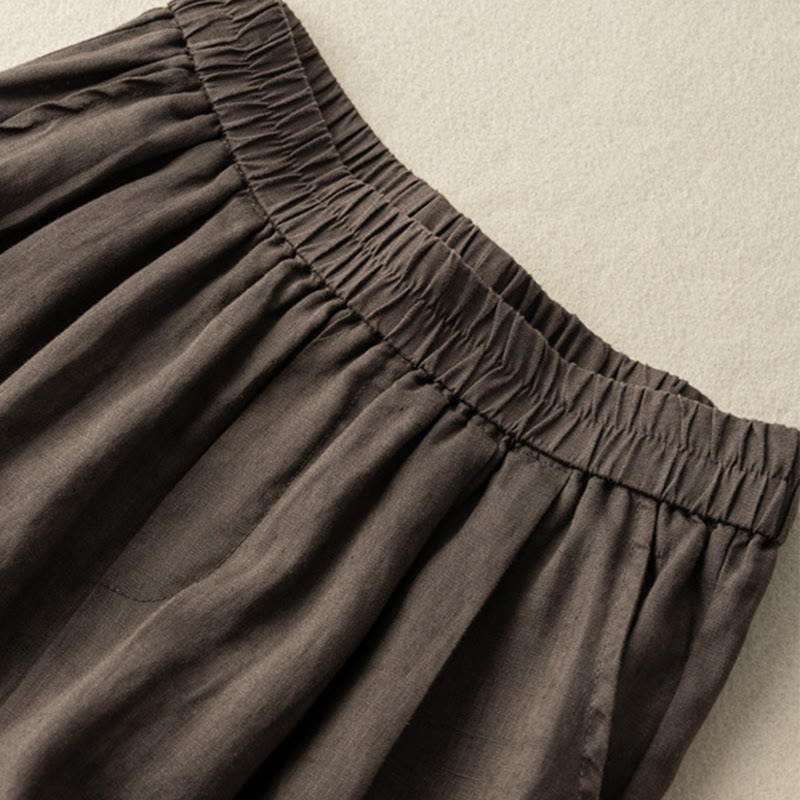 Pantalones cortos de lino y algodón de color liso para mujer con bolsillos y Buddha Stones