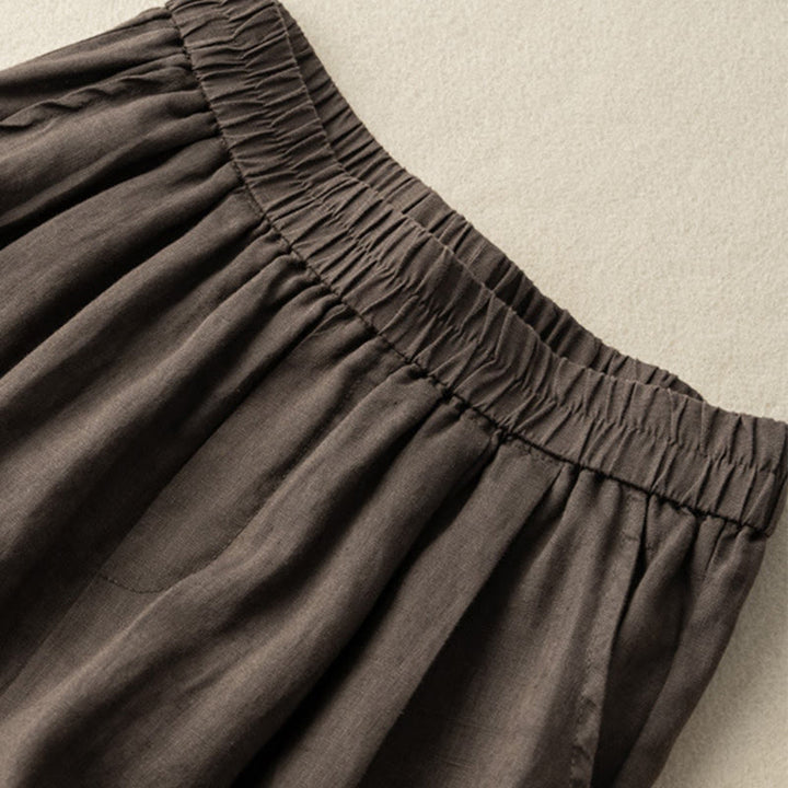 Pantalones cortos de lino y algodón de color liso para mujer con bolsillos y Buddha Stones