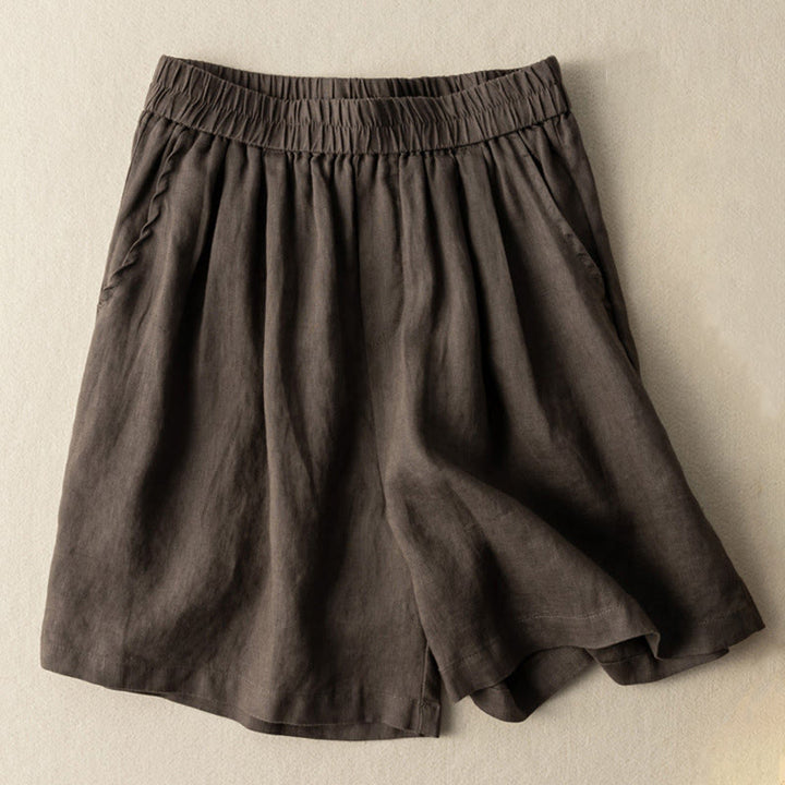 Pantalones cortos de lino y algodón de color liso para mujer con bolsillos y Buddha Stones