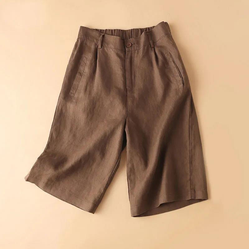 Pantalones cortos de algodón con cremallera y botones de color liso para mujer con bolsillos y Buddha Stones - Tierra de siena - US12, UK/AU16, EU44 (3XL) - image 0
