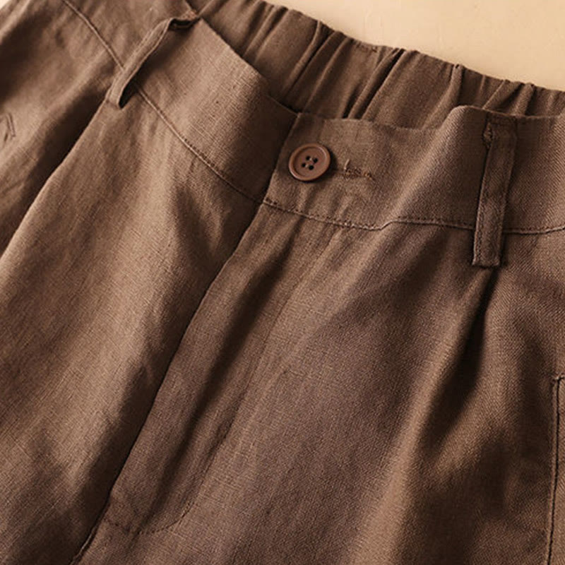 Pantalones cortos de algodón con cremallera y botones de color liso para mujer con bolsillos y Buddha Stones - image 1