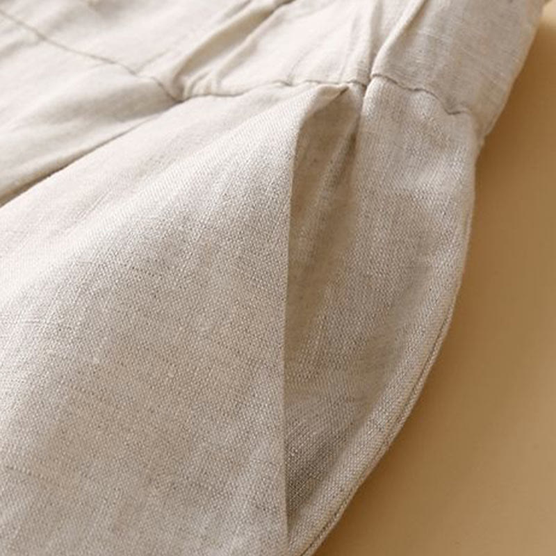 Pantalones cortos de lino y algodón con botones y cremallera plisados ​​de color liso con Buddha Stones para mujer con bolsillos - image 12