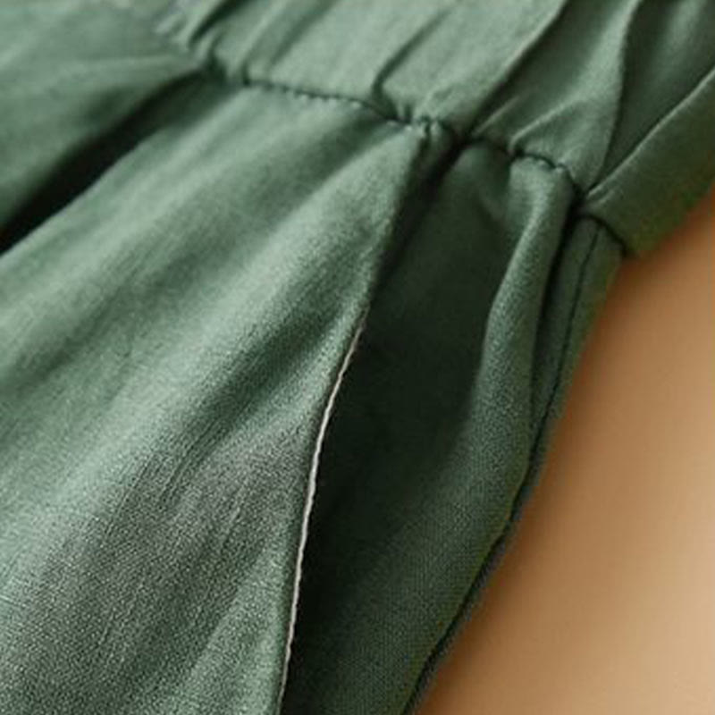 Pantalones cortos de lino y algodón con botones y cremallera plisados ​​de color liso con Buddha Stones para mujer con bolsillos - image 17