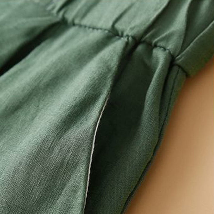 Pantalones cortos de lino y algodón con botones y cremallera plisados ​​de color liso con Buddha Stones para mujer con bolsillos - image 17