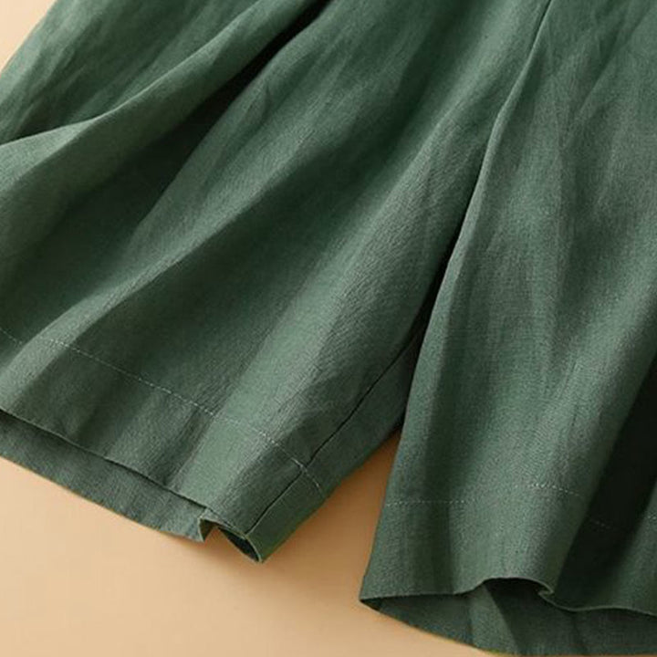 Pantalones cortos de lino y algodón con botones y cremallera plisados ​​de color liso con Buddha Stones para mujer con bolsillos - image 21