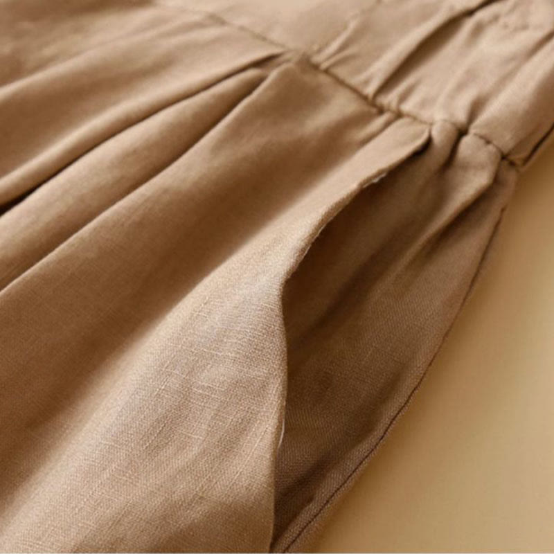 Pantalones cortos de lino y algodón con botones y cremallera plisados ​​de color liso con Buddha Stones para mujer con bolsillos - image 4