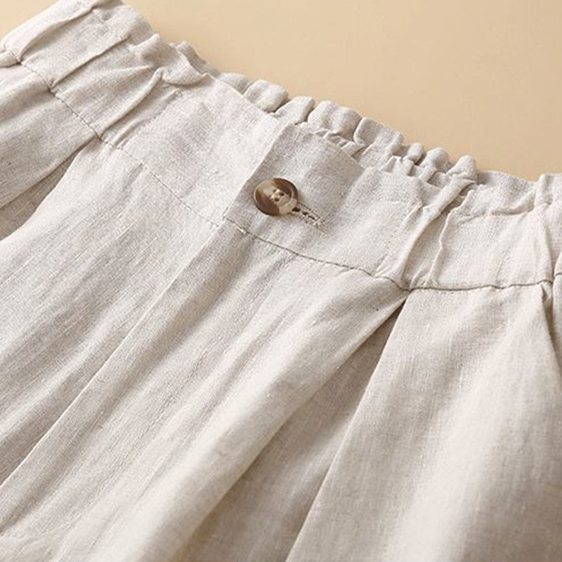 Pantalones cortos de lino y algodón con botones y cremallera plisados ​​de color liso con Buddha Stones para mujer con bolsillos - image 11