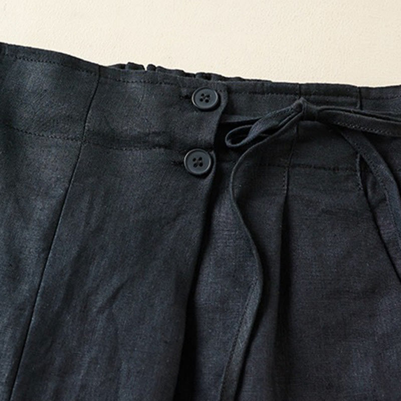 Pantalones cortos de lino y algodón con dos botones y bolsillos para mujer con Buddha Stones