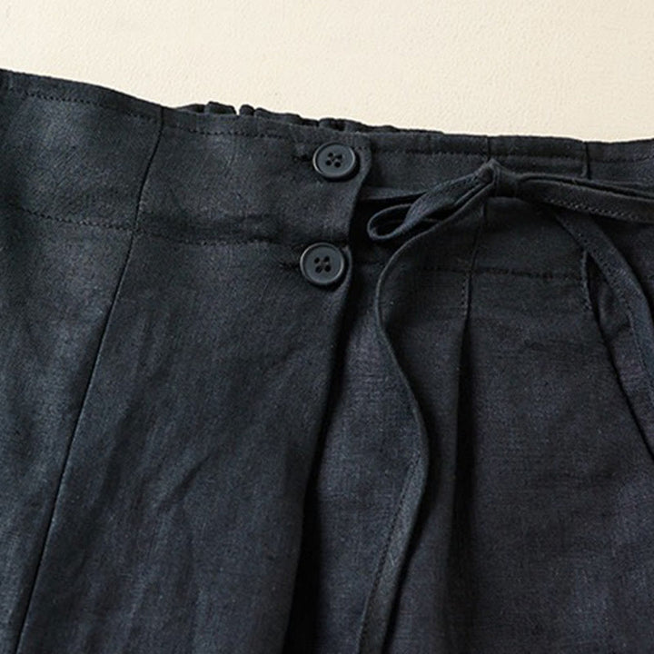 Pantalones cortos de lino y algodón con dos botones y bolsillos para mujer con Buddha Stones