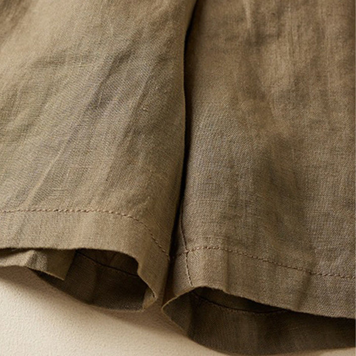 Pantalones cortos de lino y algodón con dos botones y bolsillos para mujer con Buddha Stones