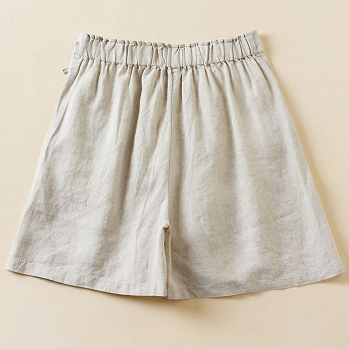 Pantalones cortos de lino y algodón con dos botones y bolsillos para mujer con Buddha Stones