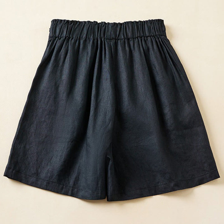 Pantalones cortos de lino y algodón con dos botones y bolsillos para mujer con Buddha Stones