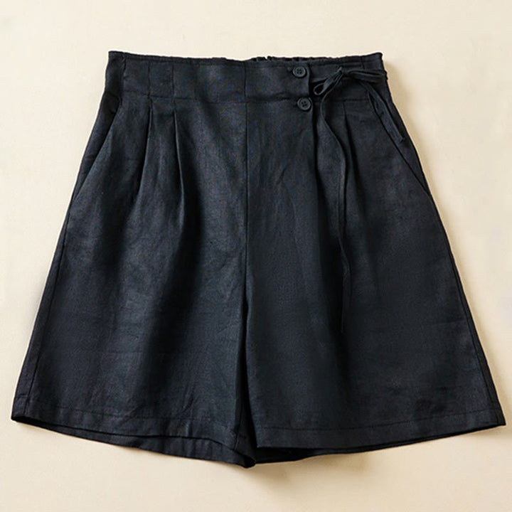 Pantalones cortos de lino y algodón con dos botones y bolsillos para mujer con Buddha Stones