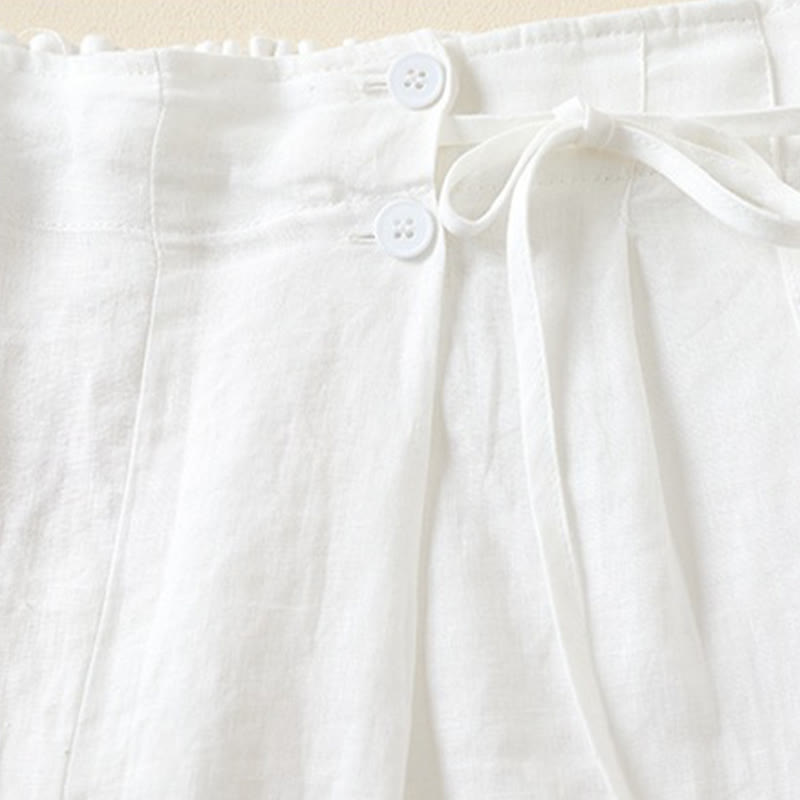 Pantalones cortos de lino y algodón con dos botones y bolsillos para mujer con Buddha Stones