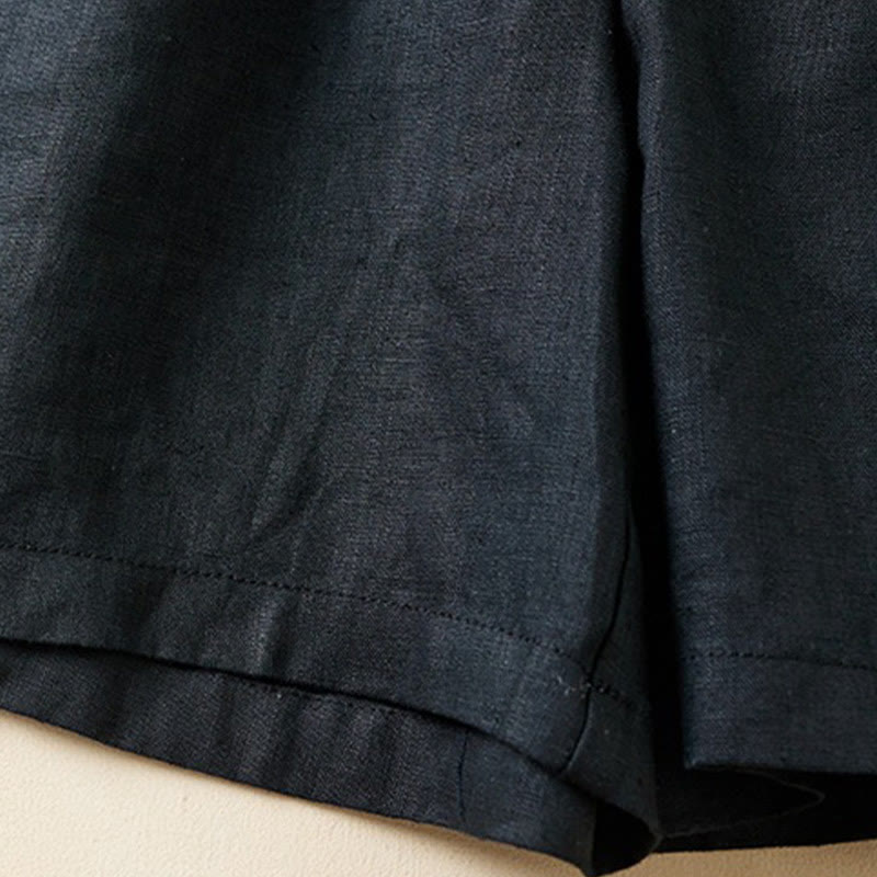 Pantalones cortos de lino y algodón con dos botones y bolsillos para mujer con Buddha Stones
