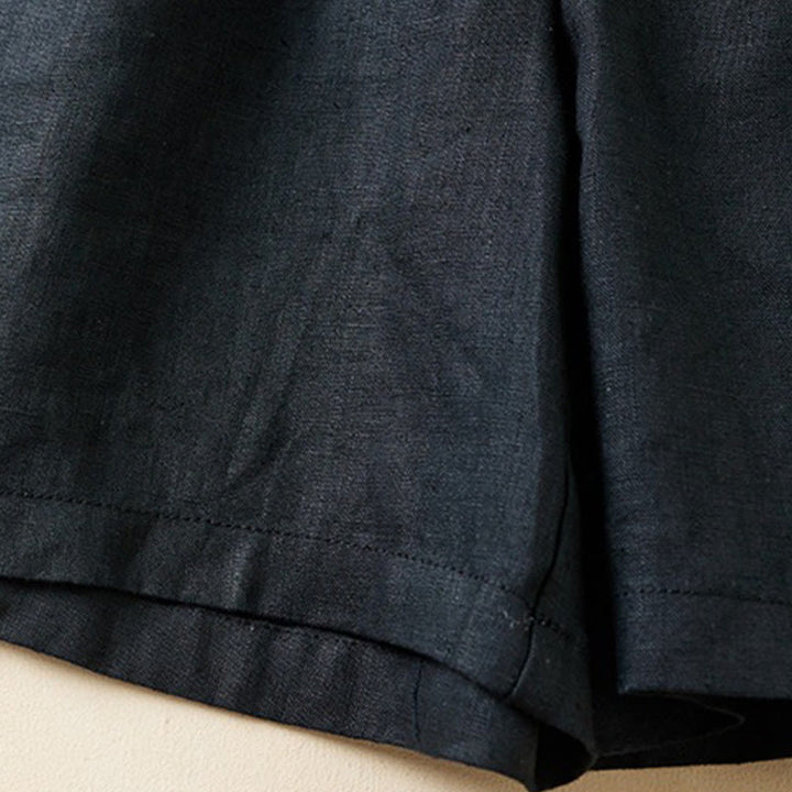Pantalones cortos de lino y algodón con dos botones y bolsillos para mujer con Buddha Stones