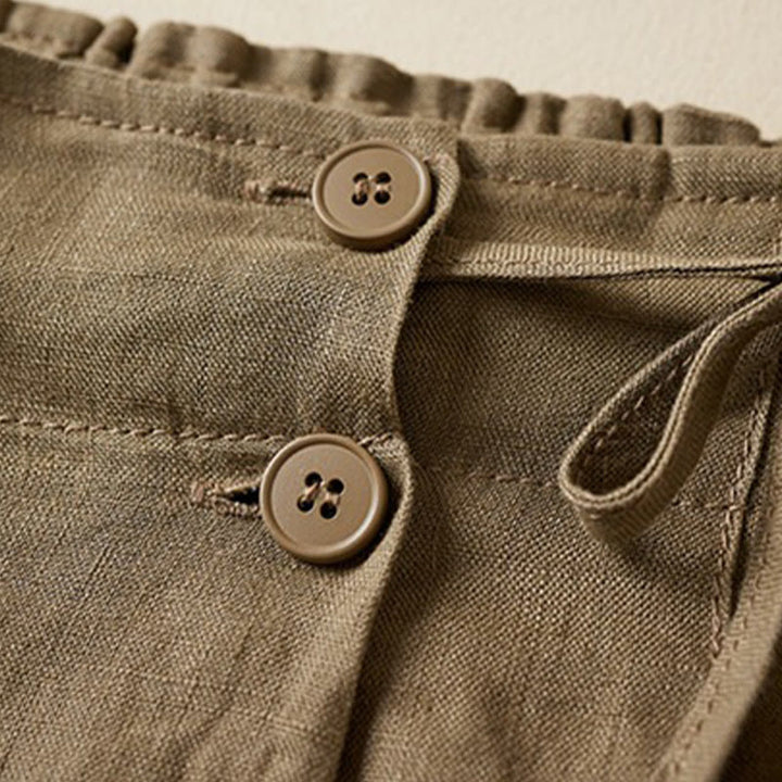 Pantalones cortos de lino y algodón con dos botones y bolsillos para mujer con Buddha Stones